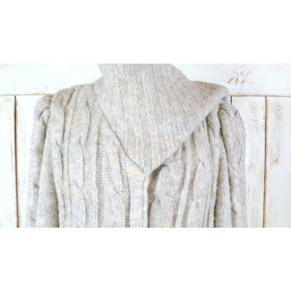 Vintage chunky cable knit ivory cream sweater coat - Picture 2 of 4